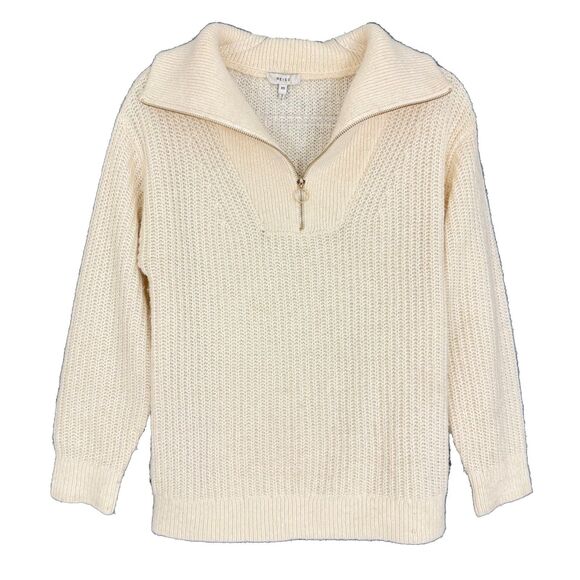 REISS Safia Ribbed Wool Alpaca 1/4 Zip Sweater XS Ivory Long Sleeve B84 - Picture 2 of 6
